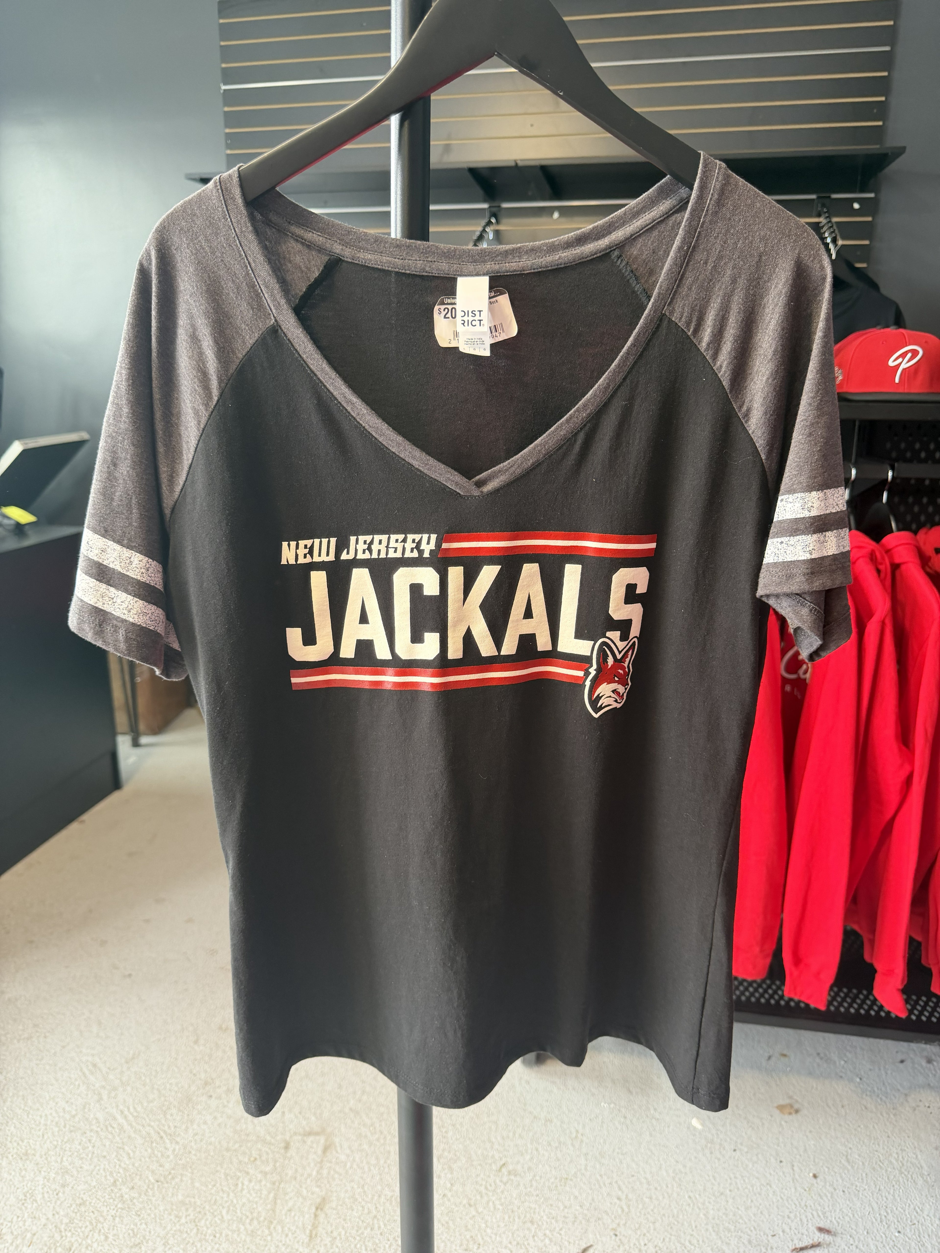 Jackals Womens Black NJ Jackals Grey Sleeve T-shirt