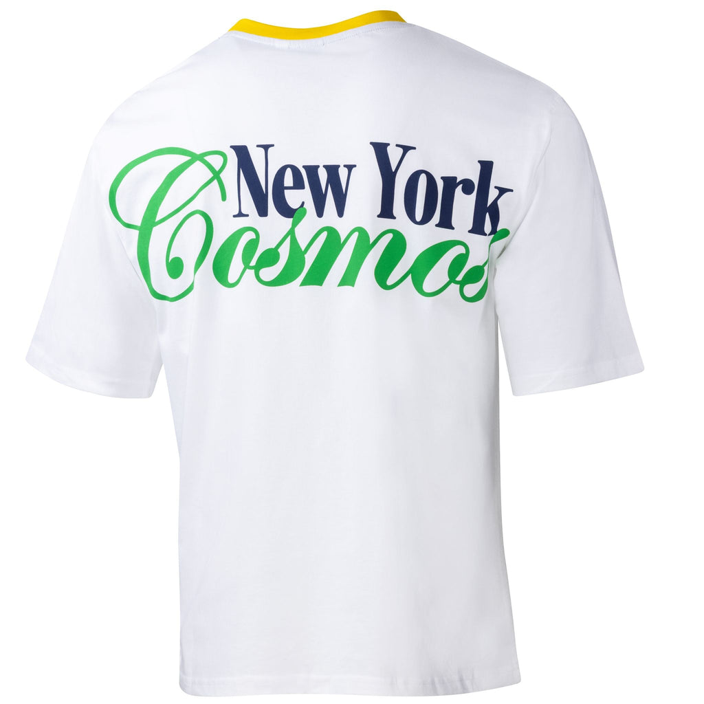 New York Cosmos white t-shirt front with embroidered chest logo